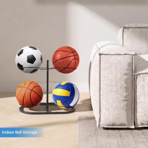 New Ball Storage Rack,Cube Ball Storage Holder，Basketball Football Holder Carbon Steel Heavy Duty Basketball Stand Painted Nail-Free Multi-Purpose Vertical Ball Rack (Double 2 layer) - Image 2