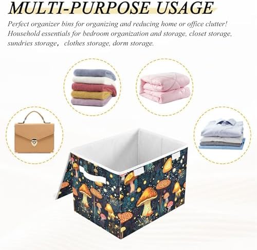 Mushrooms Storage Bins with Lids and Carrying Handle,Foldable Storage Boxes Organizer Containers Baskets Cube with Cover for Home Bedroom Closet Office - Image 7
