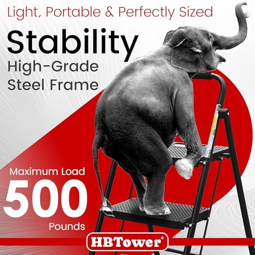 HBTower Step Ladder, Folding Step Stool with Wide Anti-Slip Pedal - Image 3