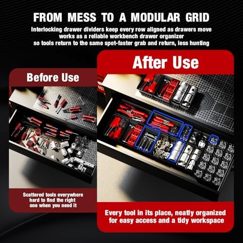 【48PCS & 5 Sizes】 Tool Box Organizer Tray, Toolbox Drawer Organizer with Non-Slip Pads, Desk Drawer Divider Set, Fits Rolling Tool Chest Cabinet for Garage & Workbench - Image 6