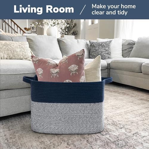 Goodpick 50L Large Woven Storage Basket, 18" x 14" x 12", Blue - Image 2