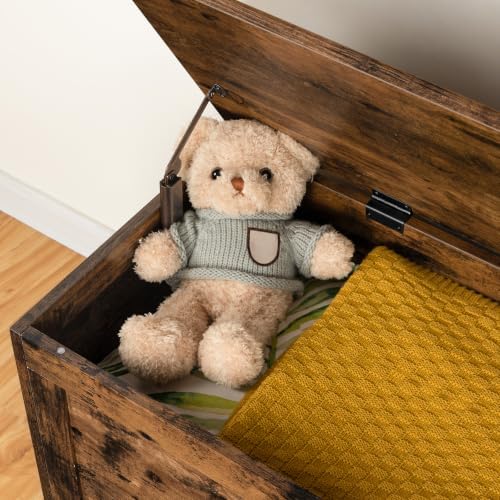 HOOBRO Toy Box, Retro Wooden Look Storage Chest with Safety Hinge, Entryway Storage Bench Supports 330 lb, 39.4 x 15.7 x 18.9 Inches Toy Chest Organizer, Easy Assembly (Rustic Brown) BF100CW01G1 - Image 5