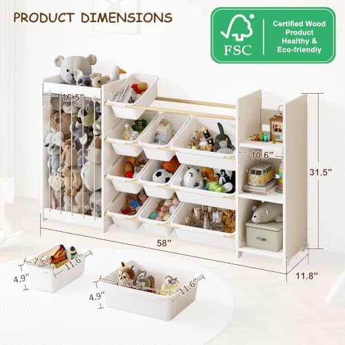 EXPERLAM 3-in-1 Kids Toy Storage Organizer, White Solid Wood, White Bins - Image 2