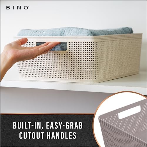 BINO | Woven Plastic Basket | Small (Natural Grey), 4-Pack | THE JUTE COLLECTION | Home Organization, Space - Saving Storage, Stylish Design | Jute Basket | Plastic Storage Basket - Image 4