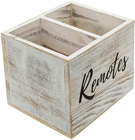 MyGift Remote Control Holder,TV Remote Holder,Wood Remote Caddy for Table,2 Large Compartment,Shabby Whitewashed Solid Wood with Black Cursive Remotes Label - Image 6
