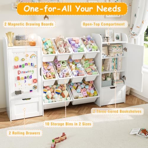 66" W Toy Organizer with 10 Toy Bins, Wooden Kids Bookshelf and Toy Storage - Image 3