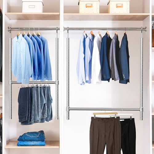 Simple Houseware Adjustable Closet Hanging Rod, Chrome - 2 Pack - Image 6