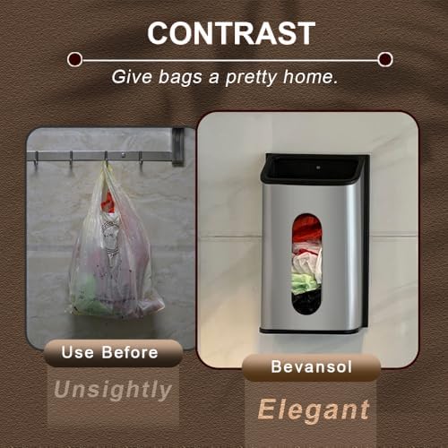 Plastic Bags Holder Grocery Dispenser for Kitchen Trash Bag Storage with Stainless Steel Front, Wall Mounted with Extra Wide Easy Access Openings - Image 4