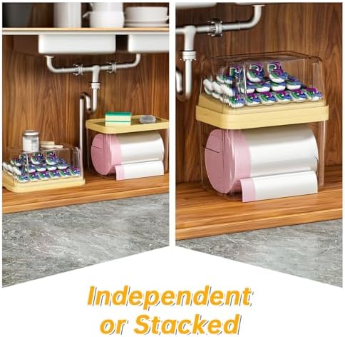 2-in-1 Trash Bag Dispenser & Laundry/Dishwasher Pods Container, Clear Acrylic Garbage Bag Holder with Removable Lids, Under Sink Organizer Kitchen Pantry Storage Box - Image 5