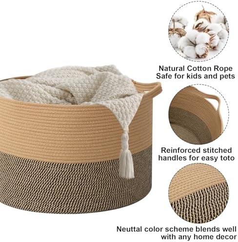 115L Extra Large Blanket Basket,Woven Laundry Basket-Jute&Black - Image 3