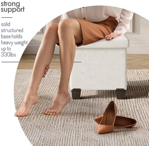 Storage Ottoman Cube with Small Bin, 15-in Square Ottoman with Storage for Living Room and Bedroom, Small Ottomans Foot Rest, Velvet Foot Stools Ottomans Max 330lbs, Cream - Image 6