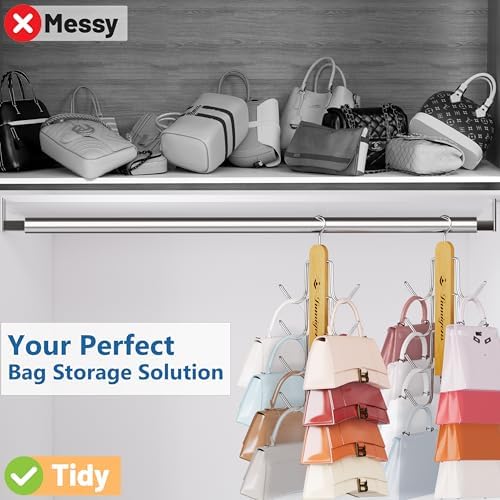 Purse Hanger, 2 Pack Purse Organizer for Closet with 16 Hooks for Heavy Bags, Sturdy Bag Storage, Rotatable Handbag Holder, Purse Rack Space Saving Backpack Hanging Closet Organizer Hangers - Image 5