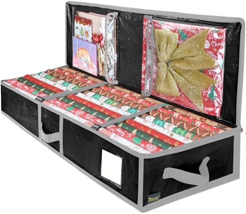 BALEINE Soft Christmas Wrapping Paper Storage Bag, 40" Durable PE Gift Wrap Storage Bag with Flexible Partitions and Pockets for Ribbon, Accessories (Black) by BALEINE