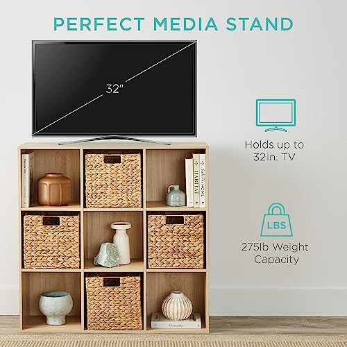 Best Choice Products 9-Cube Storage Organizer, 11in Shelf Opening, Bookcase, Display Shelf, Customizable w/ 3 Removable Back Panels - Light Oak - Image 5