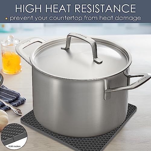 Silicone Trivets for Hot Pots and Pans, Multi-Purpose Trivet Mat for Hot Dishes Set of 4, Heat Resistant Durable Flexible Silicone Pot Mat for Countertop, Easy to Wash and Dry, Dark Gray, Square - Image 2