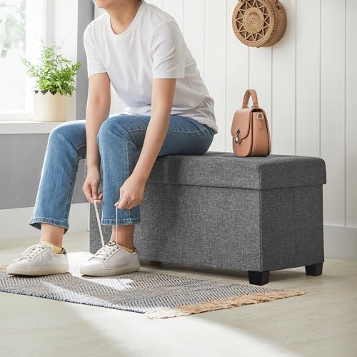 SONGMICS Storage Ottoman Bench, Foldable Foot Rest with Legs, 15 x 30 x 15.2 Inches, End of Bed Bench, Storage Chest, Load up to 660 lb, for Living Room, Bedroom, Entryway, Slate Gray ULSF16GYZ - Image 5