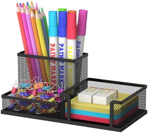 SUPEASY Pen Holder Desk Organizer, Office Supplies Pencil Holder with 3 Compartments, Desk Accessories and Workspace Organizers for Home School Classroom, Black by SUPEASY