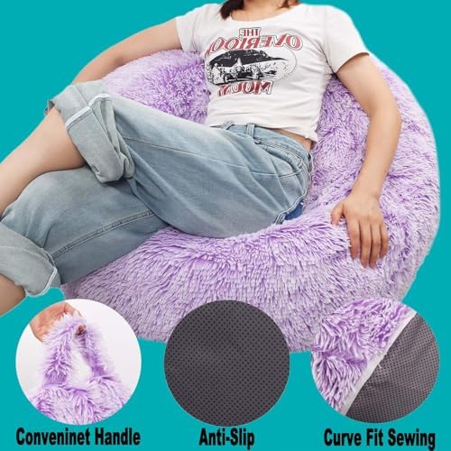 Fluffy Stuffed Animal Storage Bean Bag Chair Cover (No Filler), Faux Fur Comfy Bean Bag Cover for Organizing Plush Toys or Textile, for Adults Teens Kids Girls, Lavender - Image 5