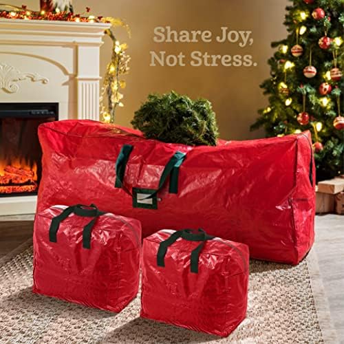 ZOBER Christmas Tree Storage Bag - With 2 Ornaments Accessories/Garland Bags - Fits 7.5 Ft Trees - Plastic, Waterproof Christmas Tree Bag For Storage Box For Xmas - Strong, Durable Handles - Red - Image 2