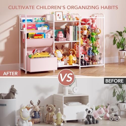 BBLIKE Kids Bookshelf and Toy Storage Organizer with Stuffed Animal Storage - Image 5