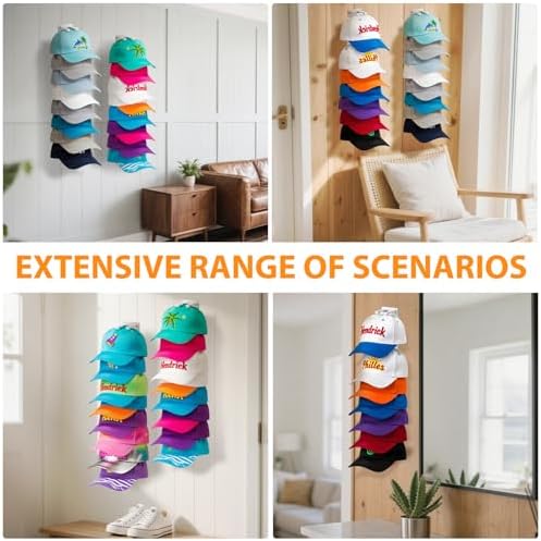 2 Pack Hat Organizer for Baseball Caps, Hat Rack for Wall Hold Up to 16 Hats, Hat Holder with Strong Adhesive and Screws, Hat Organizer Wall Mounted Hat Hanger Display for Door Closet Bedroom(A-White) - Image 5