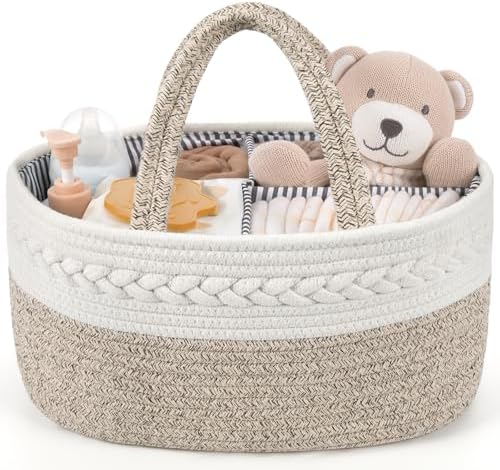 Maliton Extra Large Diaper Caddy Organizer, Cotton Rope Nursery Basket, Portable Organizer for Changing Table, Car, Diaper Storage for Baby Stuff for Newborn by Maliton