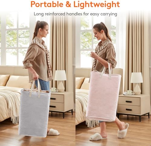 Lifewit 80L Large Laundry Baskets, Laundry Hampers Bags, 2 Pack, Grey&Pink - Image 5