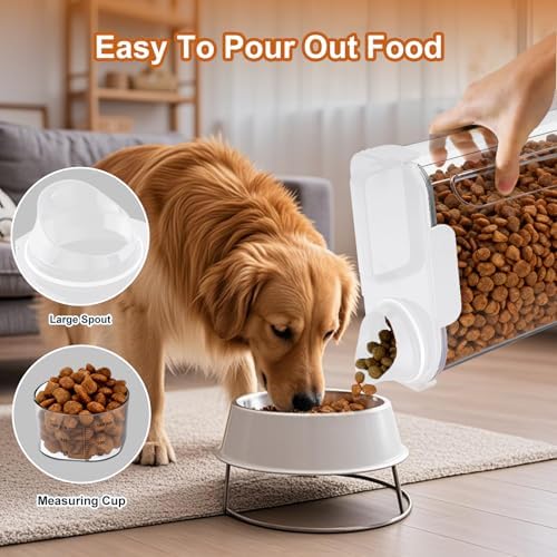 Uppetly Dog Cat Food Storage Container, 5-7Lbs Pet Food Containers, Airtight Cat Food Container with Portable Handle & Measuring Cup, Small Animal Dry Food Dispenser for Dogs, Cats and Birds White - Image 4