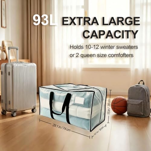 24 GAL Heavy Duty Moving Bags Clear see-through 4 Pack - Backpack Straps & Handles, Large Zipper Storage Bags for Clothes, Water-Resistant College Dorm & Moving Essentials - Image 5