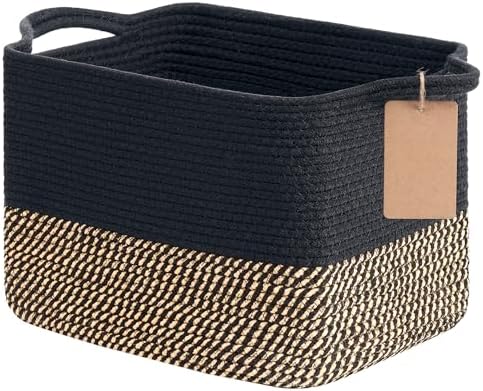 Goodpick Woven Storage Basket for Shelves, Rectangle, Black & Jute by Goodpick