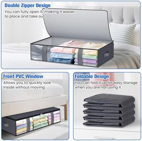 TasticTotes 4 Pack Under Bed Storage Containers, 60L Blanket Storage Bags - Image 4