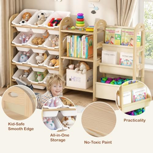 Toy Storage Organizer with 3 Shelves &12 White Bins, Kids Bin Bookshelf | 2-Tier Bookshelf/Bookcase with Storage Box, Toys Box for Bedroom, Playroom, Organization Room Decor - Image 4