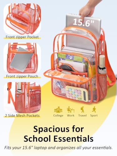 Heavy Duty Clear Backpack With TSA Lock, 18 Inch Large Clear Bookbag - Image 4