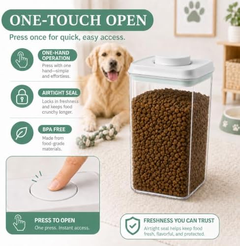 Pet Dog-Cat Airtight Food Storage-Container - 4.2Qt/4L jar(2Pc) with lid and 1/4Cup scoop | Holds 6–10 pounds of dry pet food | BPA-Free - Image 2
