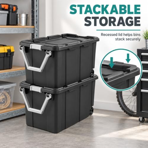 40 Gal Wheeled Storage Bin with Latching Lid 2-Pack for Garage - Image 6