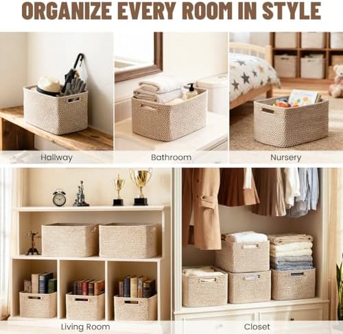 5 Pack Woven Storage Baskets, Decorative Storage Bins for Organizing - Image 4