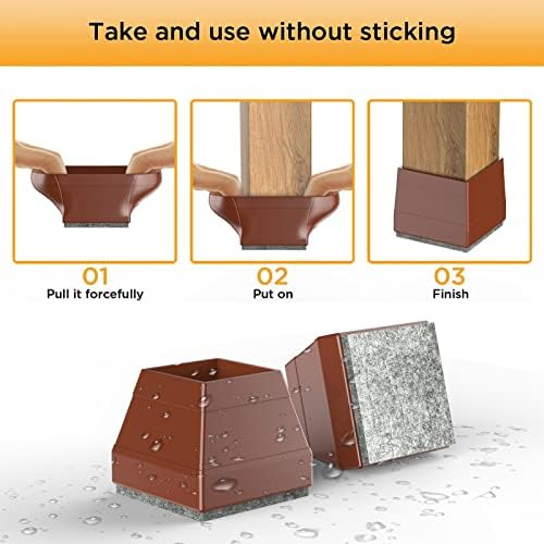 Square Chair Leg Protectors for Hardwood Floors, 16 Pcs Silicone Felt Furniture Leg Cover,(Brown 1 1/2"). - Image 3