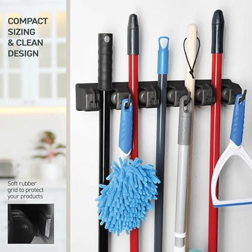 HOME IT Mop and Broom Holder Wall Mount Hanger, Heavy Duty, 5 Slots 4 Hooks - Image 6