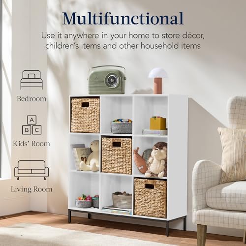 Best Choice Products 9-Cube Bookshelf, 3-Tier Wood Storage Bookcase W/Legs, 11in Shelf Opening, Cube Organizer, Living Room, Office, Nursery - White - Image 4