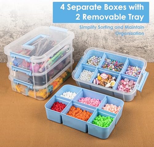 CraftGenes Art Supply Storage Organizer, 4-Tier 10 Qt Box, 2 Trays, Blue - Image 2