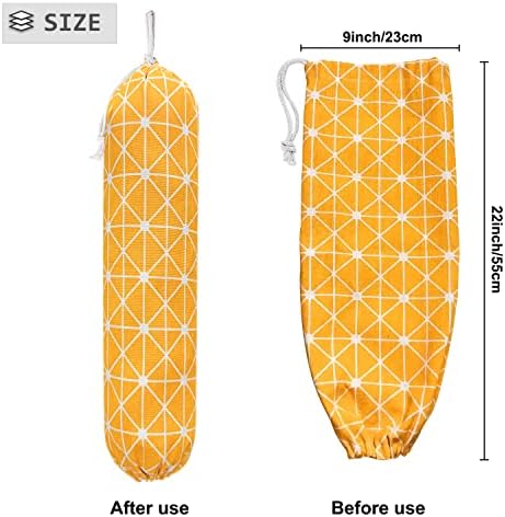 SYIPO Plastic Bag Holder Shopping Bags Carrier, Washable Large Grocery Bag Storage Dispenser ​for Home Kitchen Travelling, Free Adjustment with Drawstring, Yellow, 22x9 - Image 2