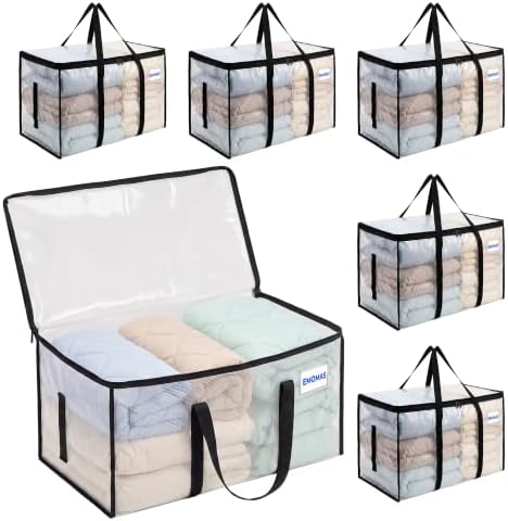 6 Pack Clear Moving Bags, Heavy Duty, Extra Large with Handles by EMOMAS