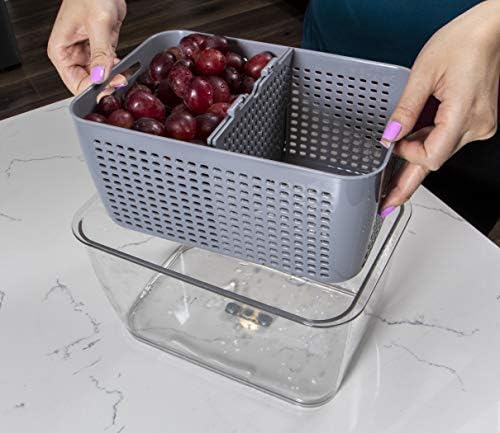 Kitchen Spaces Colander Stackable Food Storage Bin, Large, Gray, 11"L x 7"W x 9"H - Image 6