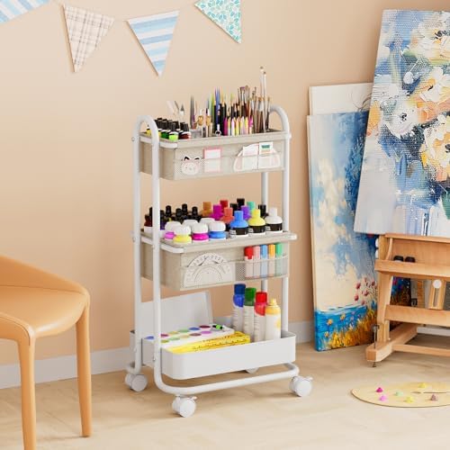 Modanais Baby Diaper Caddy Organizer Cart - 3 Tier Rolling Cart, Off White - Image 6