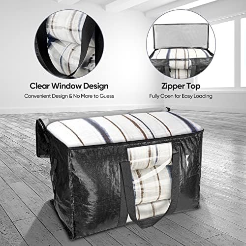 BALEINE 2-Pack Oversized Moving Bags with Reinforced Handles, Heavy-Duty Storage Tote Moving Supplies for Packaging, Camping (Black w/Window, 2-Pack) - Image 5