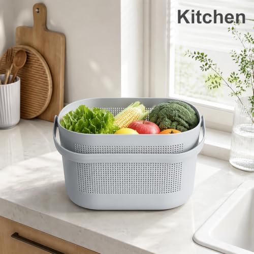Plastic Portable Shower Caddy Basket, Storage Organizer with Handle, Gray - Image 6
