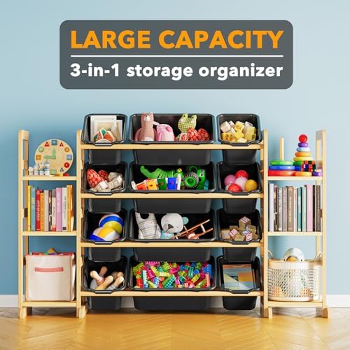 SpaceAid Toy Storage Organizer with 6 Shelves and 12 Bins, Toy Organizers Storage Bookshelf, Kids Bin Shelf Toys Box Bookcase for Bedroom Playroom Organization Room Decor, True Black - Image 3