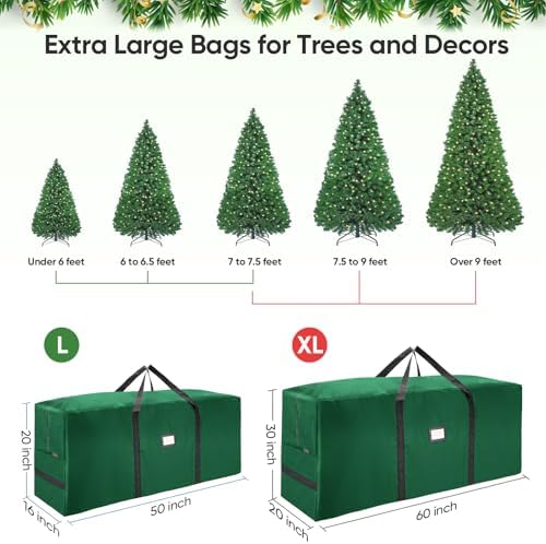 BALEINE 9 ft Christmas Tree Storage Bag, Heavy Duty 900D Oxford Fabric with Reinforced Handles and Dual Zippers Wide Opening, Extra Large Storage Container for Trees and Decorations (Green) - Image 4