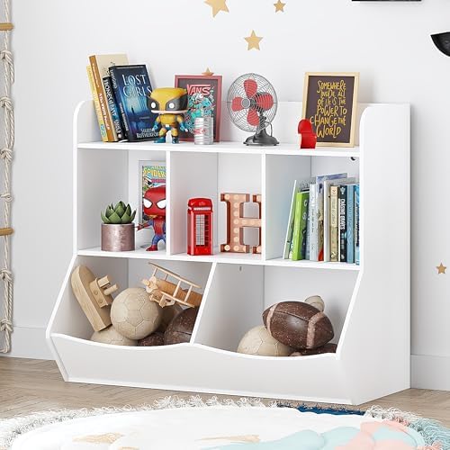 UTEX Toy Storage Organizer with Bookcase, Slanted Kids Toy Shelf Cubby by UTEX