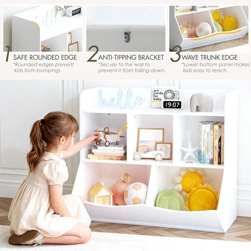 UTEX Toy Storage Organizer with Bookcase, Slanted Kids Toy Shelf Cubby - Image 4